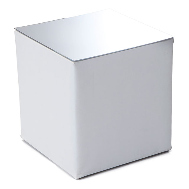 Cube Table Mirrored Top White For Hire, Mirrored Cube Table Uk